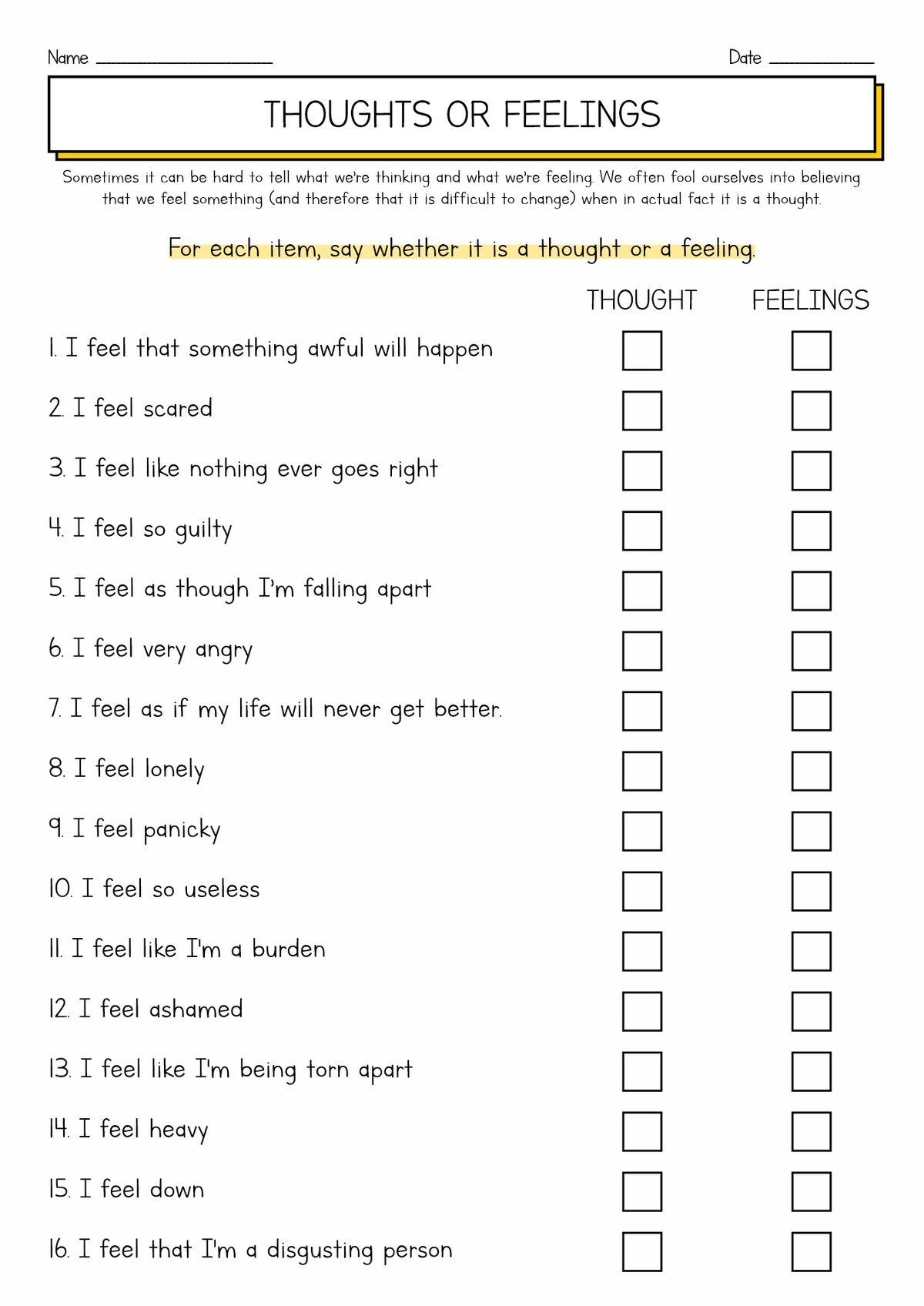 Thoughts or feelings